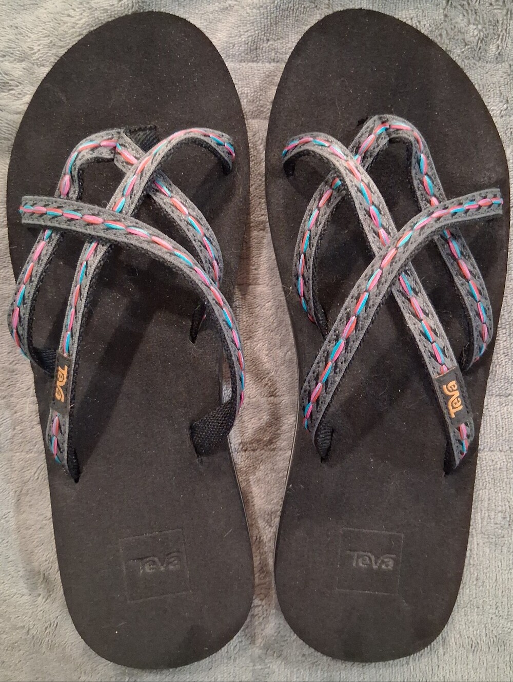 Teva Black Sandals with Pink and Blue Accent Braided Straps